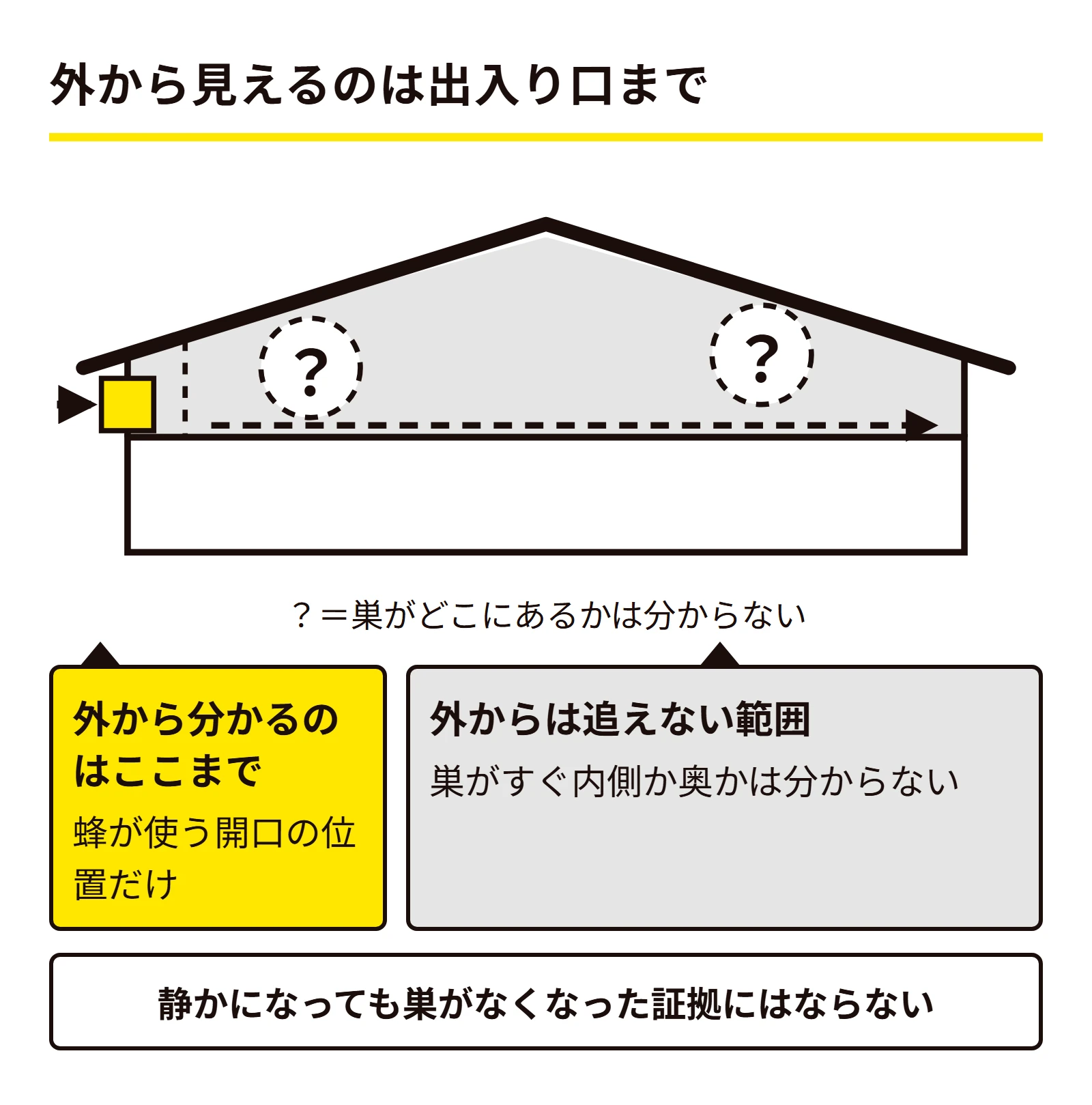 屋根裏の出入り口から奥が外から確認できないことを示した断面図
